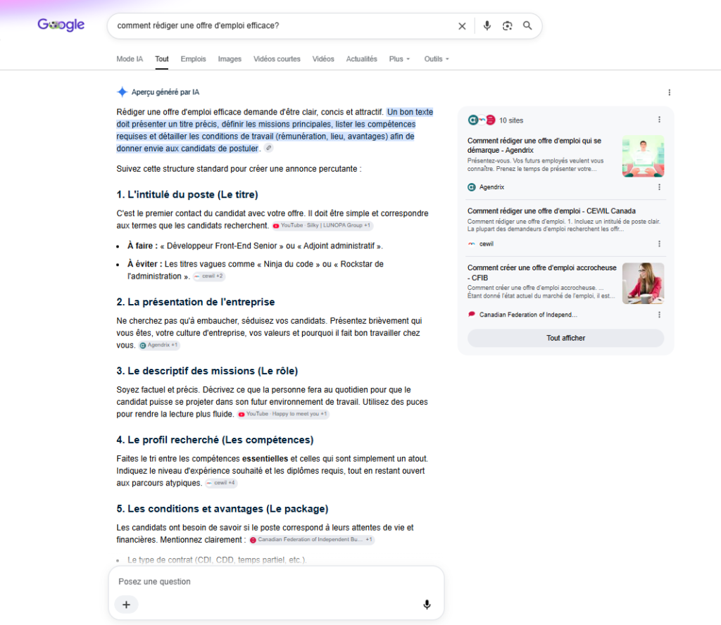resultat google offre demploi zero clic